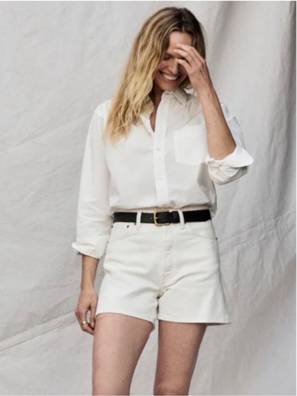 Buck Mason Stretch Ridge Twill Rider white denim shorts